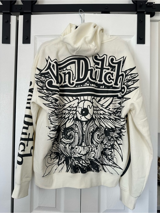 Von Dutch Other - Von Dutch Full Zip Hoodie White Oversized Graphic Logo Sweatshirt Size Large